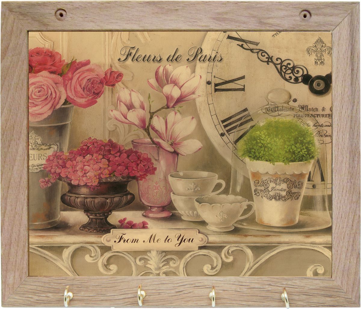Вешалка GiftnHome Парижские цветы, с 4 крючками, 20 х 25 см1004900000360 Вешалка GiftnHome Парижские цветы, с 4 крючками, 20 х 25 см1004900000360Вешалка GiftnHome Парижские цветы в стиле Art-Casual изготовлена из натурального дерева в комбинации с модными цветными принтами на корпусе от Креативной студии AntonioK. Вешалка снабжена 4 металлическими крючками для подвешивания аксессуаров, полотенец, прихваток и другого текстиля. Это изделие больше, чем просто вешалка, оно несет интерьерное решение, задает настроение и стиль на вашей кухне, столовой или дачной веранде. Art-Casual значит буквально повседневное искусство. Это новый стиль предложения обычных домашних аксессуаров в качестве элементов, задающих стиль и шарм окружающего пространства. Уникальное сочетание привычной функциональности и декоративной, интерьерной функции - это актуальная, современная тенденция от прогрессивных производителей товаров для дома.