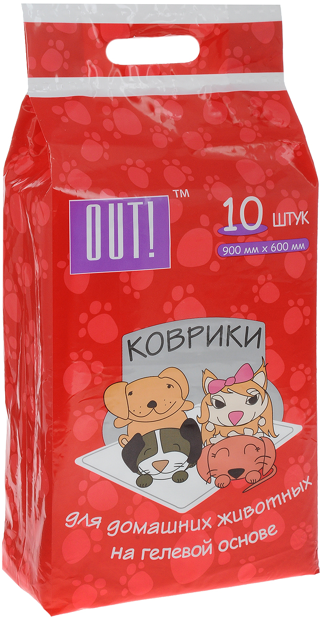 Коврики для домашних животных OUT!, впитывающие, 60 х 90 см, 10 шт0120710 Коврики для домашних животных OUT!, впитывающие, 60 х 90 см, 10 шт0120710Впитывающие коврики OUT! предназначены для крупных пород собак и кошек. Коврики имеют слой адсорбирующего суперполимера, превосходно впитывающего влагу и поглощающего неприятные запахи. Обработка впитывающих ковриков OUT! специальным составом привлекает животных, облегчая таким образом процесс приучения собаки к пользованию туалетом.Использование: впитывающие коврики незаменимы в период лактации, в первые месяцы жизни щенков и котят, при специфических заболеваниях, поездках, выставках и на приеме у ветеринарного врача. Коврик можно применять в качестве чистого пола в собачьем уголке. Коврики удобно применять в туалетных лотках.Состав: целлюлоза, впитывающий суперполимер, нетканое полотно, полиэтилен.