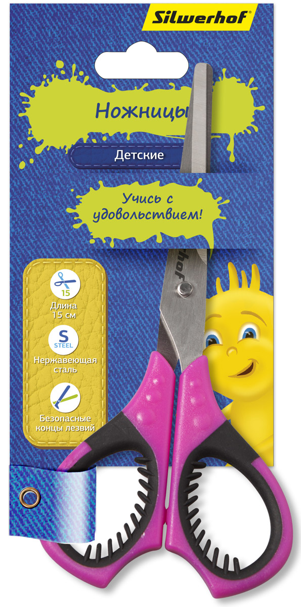 Silwerhof Ножницы детские Джинсовая коллекция цвет фуксия 15 смC13S041944 Silwerhof Ножницы детские Джинсовая коллекция цвет фуксия 15 смC13S041944Ножницы детские Silwerhof. Джинсовая коллекция с закругленными концами лезвий предназначены для резки бумаги, картона и фотографий.Прочность и качественная заточка обеспечивают эффективную работу лезвий по всей длине. Лезвия выполнены из высокоуглеродистой легированной стали. Ножницы оснащены эргономичными пластиковыми ручками с прорезиненными вставками.Не рекомендуется детям до 3-х лет.