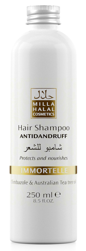 Milla Halal Cosmetics Шампунь против перхоти с маслом чайного дерева, бессмертника и климбазолом MILLA IMMORTELLE, 250 млMP59.4D Milla Halal Cosmetics Шампунь против перхоти с маслом чайного дерева, бессмертника и климбазолом MILLA IMMORTELLE, 250 млMP59.4D100% натуральный продукт. Шампунь для волос, имеющих перхоть, благодаря входящему в его состав маслу из листьев австралийского Чайного дерева, эфирному маслу цветов Бессмертника итальянского и Климбазолу, оказывает противогрибковое и бактерицидное действие на кожу головы. При регулярном использовании шампуня исчезает перхоть и другие косметические недостатки кожи головы.