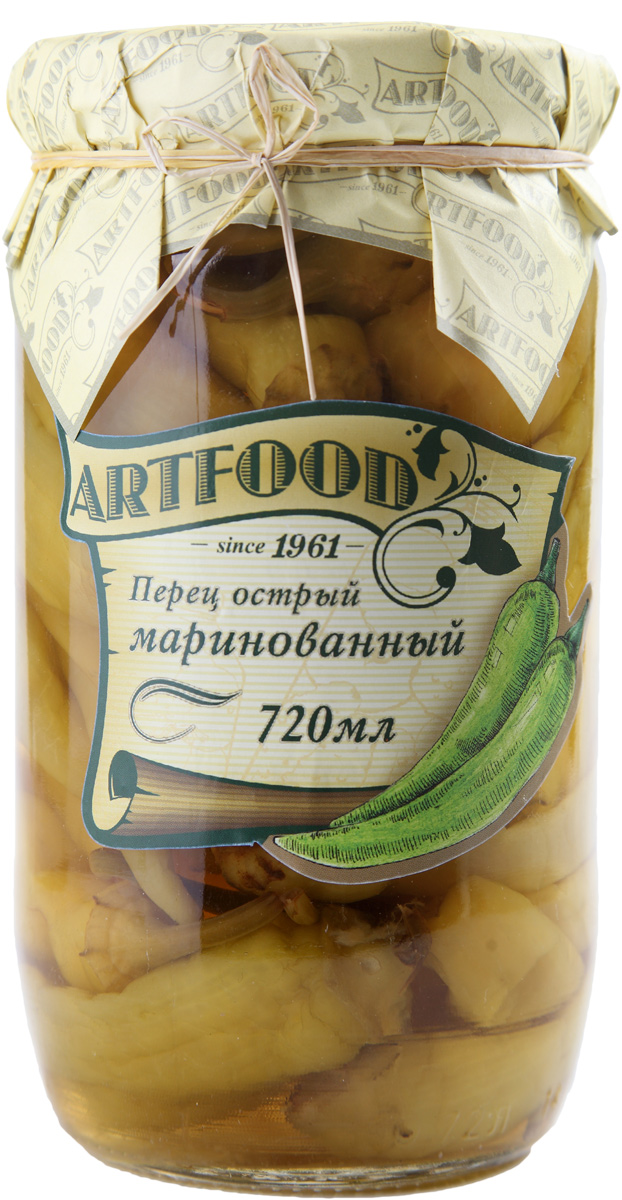 Artfood перец острый маринованный, 720 мл0120710 Artfood перец острый маринованный, 720 мл0120710Острый маринованный перец Artfood для любителей пикантных блюд.Его можно использовать как самостоятельную закуску или добавлять к мясу, в салаты и супы.