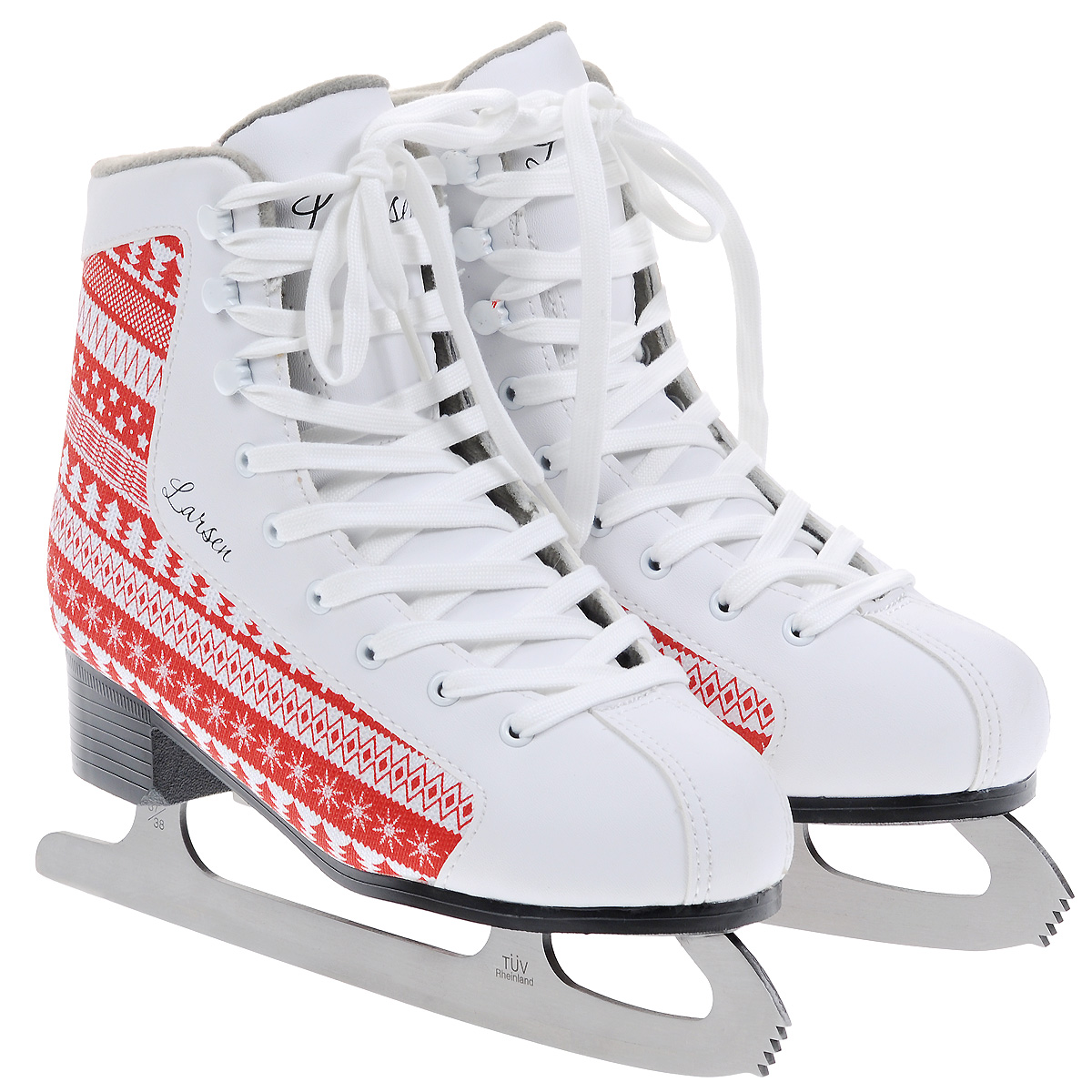 Коньки фигурные женские Larsen Red Flake, цвет: белый, красный. Размер 37Ice.Com Ameli 2013-2014 White-Purple Коньки фигурные женские Larsen Red Flake, цвет: белый, красный. Размер 37Ice.Com Ameli 2013-2014 White-PurpleФигурные коньки Red Flake от Larsen прекрасно подойдут для катания на открытых и закрытых катках. Ботинки с удобной колодкой выполнены из искусственной кожи и текстиля. Внутренняя поверхность изготовлена из мягкого велюра, который обеспечит тепло и комфорт во время катания. Язычок анатомической формы. Плотная шнуровка надежно фиксирует модель на ноге. Система быстрой шнуровки позволит легко надеть коньки.Лезвие из высокоуглеродистой стали обеспечит превосходное скольжение. Оформлены коньки оригинальным орнаментом, сбоку и на язычке надписью в виде названия бренда.Рекомендуемая температура использования до -20°С.