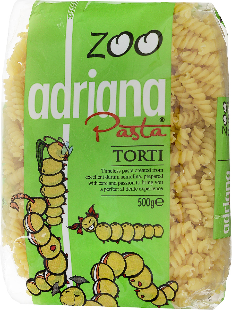 Adriana Torti паста, 500 г0120710 Adriana Torti паста, 500 г0120710Все дети любят макароны по одной простой причине - их можно не только кушать, но и играться с ними, со свистом втягивая в себя, накручивая на вилку, строя в тарелке пирамиды. Компания Adriana учла это и разработала специальную серию пасты для малышей Zoo.Известно, что любое блюдо приносит большую пользу организму, если пища принимается с хорошим настроением. Особенно это касается детей, которым важно, чтобы еда, прежде всего, была привлекательна внешне. Поэтому, готовя детям даже обычные макароны, можно проявлять творчество и фантазию в оформлении блюд, и дети будут кушать с удовольствием! Многие родители пользуются этим, с радостью включая в рацион детей этот питательный продукт.Детские макароны произведены из муки твердых сортов пшеницы и воды, не содержат искусственных составляющих. Эти небольшие макароны в форме завитушек в яркой упаковке не оставят равнодушными ни малышей, ни их мам. Благодаря высокому содержанию растительного белка, витаминов группы В и витамина F они являются важной частью полноценного детского рациона и идеальным источником энергии для вашего малыша. Три в одном - накормиться, развлечься, научиться!