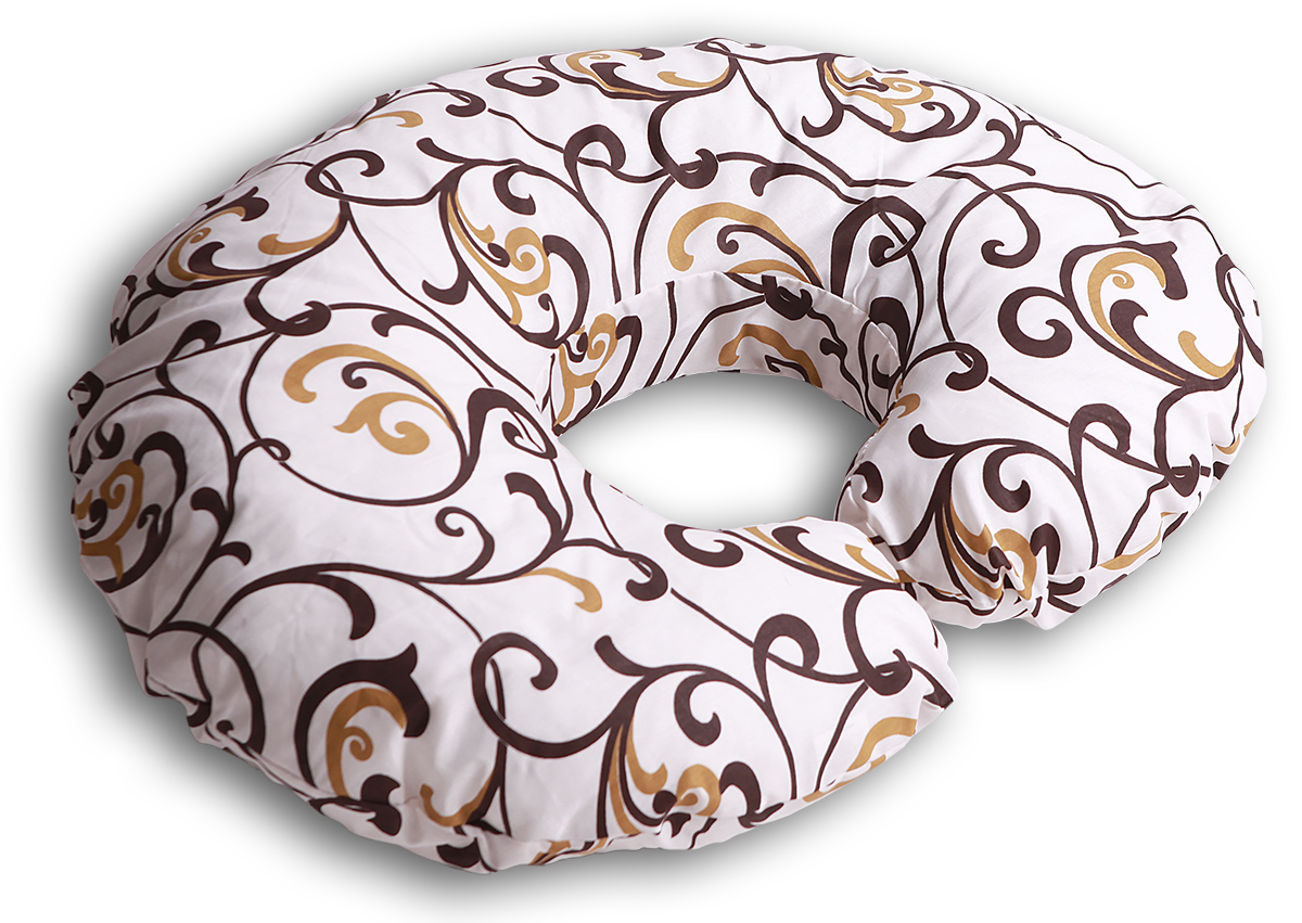 Body Pillow Подушка для беременных и кормящих Рогалик цвет бежевый золотой100-49000000-60 Body Pillow Подушка для беременных и кормящих Рогалик цвет бежевый золотой100-49000000-60Подушка для кормления Body Pillow «Рогалик» - это ни с чем несравнимый комфорт молодой мамы и малыша во время кормления грудью. Подушка одевается вокруг талии мамы, и малыш располагается на подушке. Так, подушка поддерживает все тело малыша, и ему удобно. А у мамы нет напряжения в области рук, шеи и спины.Подушку можно использовать как гнездышко для малыша во время игры, а еще в ней удобно учиться сидеть.Подушкой можно пользоваться и до появления малыша – во время сна подкладывать под животик.Наполнитель подушки – холлофайбер – это мягкий и гибкий классический наполнитель.Этот материал состоит из волокон полиэстера, которые образуют сильную пружинистую структуру материала. Это свойство позволяет быстро восстанавливать свою форму после смятия, а так же принимать различные формы. В комплекте есть съемная наволочка на молнии бежевого цвета с шоколадно-золотистым узором «Вензеля» из плотного поликаттона, которая будет очень эффектно смотреться в любом интерьере.