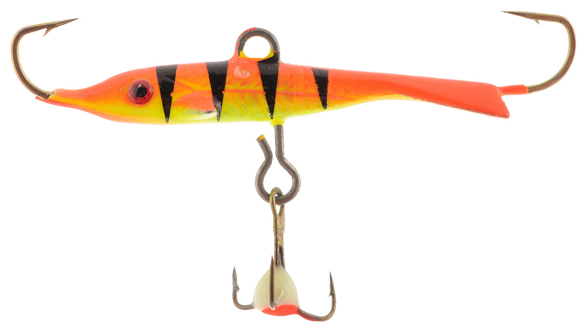 Балансир Dixxon Flipper, цвет: оранжевый, желтый, черный, длина 3,6 см, 4 г. 5859158591 Балансир Dixxon Flipper, цвет: оранжевый, желтый, черный, длина 3,6 см, 4 г. 5859158591Балансир Dixxon Flipper удлиненной формы c тремя крючками предназначен для ловли рыб со льда. Изделие, изготовленное из прочного металла, оснащено тройным крючком и высококачественными впаянными крючками. Форма этого балансира напоминает мелкую рыбку. Балансир окрашен в яркие цвета, что делает его более заметным и позволяет привлечь рыбу с более дальнего расстояния.