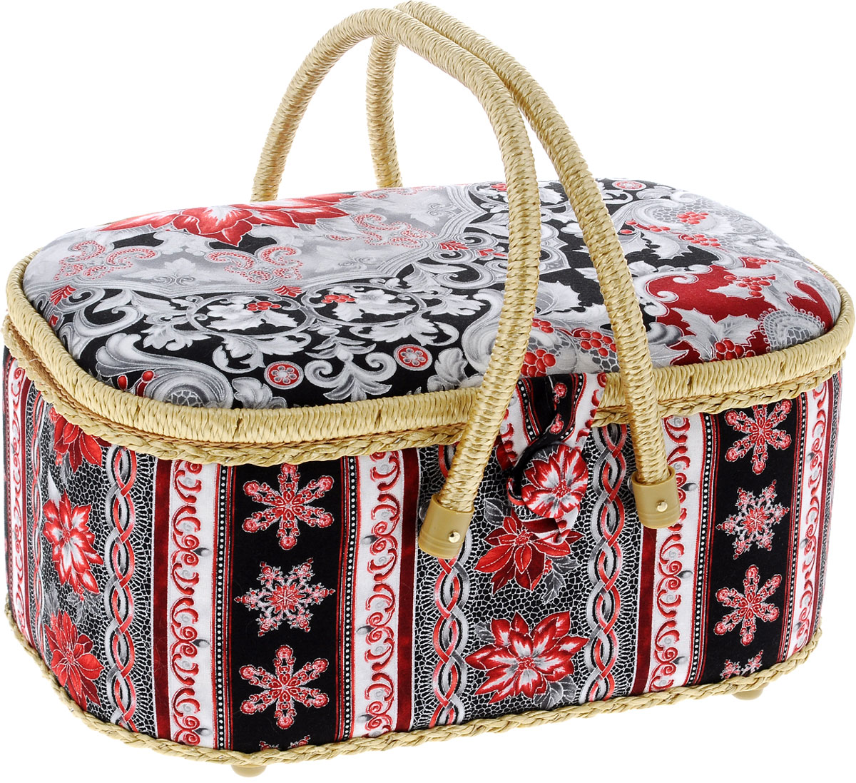 Шкатулка для рукоделия Grace & Glamour Большой серебряный узор , 22,5 х 32,5 х 18 смRG-D31S Шкатулка для рукоделия Grace & Glamour Большой серебряный узор , 22,5 х 32,5 х 18 смRG-D31SШкатулка для рукоделия Grace & Glamour Большой серебряный узор, выполненная из пластикового каркаса, обтянута тканью с мягким наполнителем. Крышка закрывается на магнитныйзамок. Для удобства переноски шкатулка снабжена 2 ручками. Внутри шкатулки одно вместительное отделение. Внутренняя сторона крышки оснащена 2 кармашка на резинке и круглой игольницей. Шкатулка снабжена съемным пластиковым вкладышем с 10 секциями для хранения различных мелочей. Такаяоригинальная шкатулка подойдет для хранения разных предметов рукоделия: ниток,иголок, бусин, кнопок и многого другого. Шкатулка Grace & Glamour Большой серебряный узор будет предметомгордости ее обладательницы.Размер шкатулки (без учета ручки): 22,5 х 32,5 х 18см. Размер вкладыша: 29,5 х 19 х 4,5 см.Средний размер секций вкладыша: 7,5 х 5 х 4,5 см.Высота шкатулки (с учетом ручки): 26,5 см