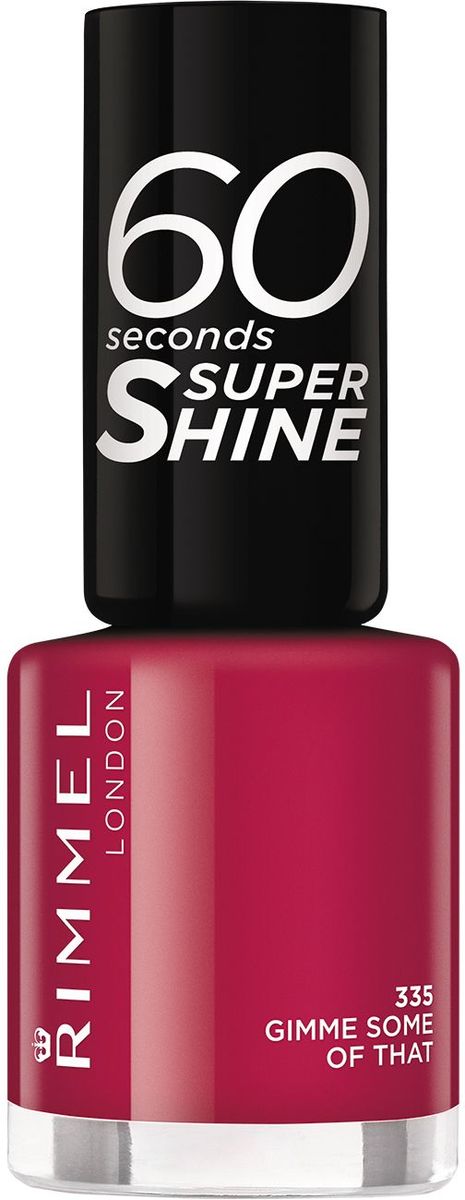 Rimmel Лак для ногтей 60 Seconds Super Shine, тон № 335 (gimme some of that), 8 млУТ000000909 Rimmel Лак для ногтей 60 Seconds Super Shine, тон № 335 (gimme some of that), 8 млУТ000000909Формула лака для ногтей 60 seconds Super Shine с аргановым и оливковым маслами для интенсивного ухода за ногтямиТехнология 3-в-1: базовое покрытие, насыщенный цвет и верхнее покрытие - одним движением кисточки!Удобная широкая кисточка Xpress Brush™ для удобного нанесения лакаОдна маленькая бутылочка дает суперблеск и стойкий цвет до 10 дней!Высыхает за 60 секунд!