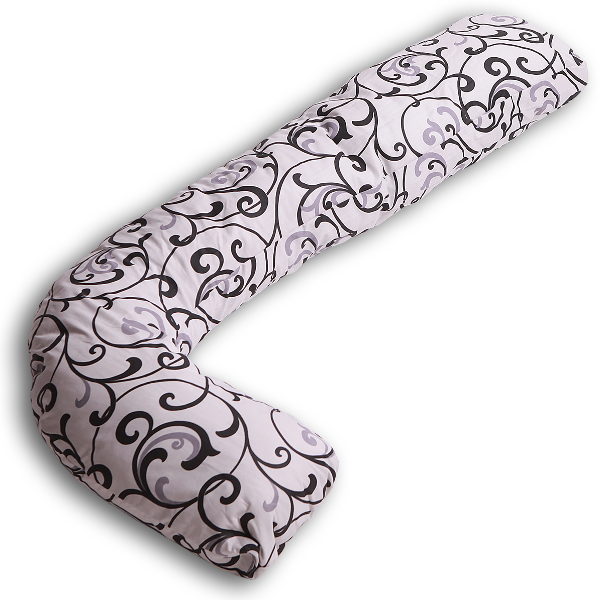 Body Pillow Чехол для подушки для беременных L-образный цвет белый черныйU90х150 шок Body Pillow Чехол для подушки для беременных L-образный цвет белый черныйU90х150 шокСъемная наволочка на молнии бело-серого цвета с черным и серебристым узором Вензеля из плотного поликоттона, которая будет очень эффектно смотреться в любом интерьере.Чехол для подушки для беременных предназначен для подушек длябеременных и кормящих мам. Чехол не выгорает, не растягивается, не садится после стирки и абсолютно безопасендля вашего здоровья и здоровья малыша. Способ ухода: рекомендуется машинная стирка в режиме деликатная стирка. Передиспользованием чехол рекомендуется постирать. Состав: 50% хлопок, 50% полиэстер.