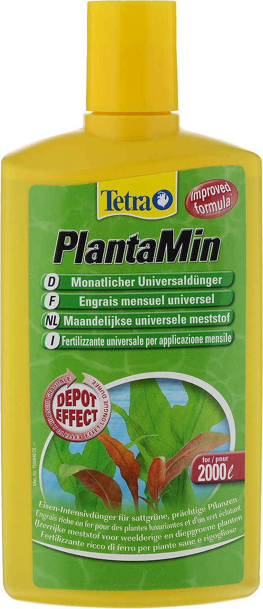 Жидкое удобрение Tetra PlantaMin, с железом и микроэлементами, 500 мл0120710 Жидкое удобрение Tetra PlantaMin, с железом и микроэлементами, 500 мл0120710Tetra PlantaMin - это жидкое удобрение высокого качества, содержащее железо, необходимое для обильного роста растений, а также другие питательные микроэлементы, необходимые для роста, такие как калий и марганец. Препарат равномерно распределяется в воде и проникает в растения через листья, укрепляет растения питательными веществами на протяжении долгого времени. Способствует образованию хлорофилла, ответственного за насыщенный цвет растений. Предотвращает рост водорослей. Не содержит нитратов, фосфатов и не вызывает загрязнения воды. Способ применения: 5 мл на 10 литров. Применять при запуске аквариума и при каждой подмене воды. Кондиционер идеален для применения вместе с раствором Tetra Vital. Товар сертифицирован.