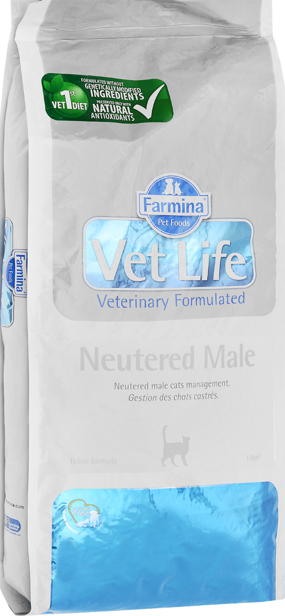 Корм сухой Farmina Vet Life для взрослых кастрированных котов, диетический, 10 кг0120710 Корм сухой Farmina Vet Life для взрослых кастрированных котов, диетический, 10 кг0120710Сухой корм Farmina Vet Life - это диетическое полнорационное и сбалансированное питание для взрослых кастрированных котов.Сниженная энергетическая плотность продукта ограничивает риск развития ожирения. Высокая биологическая ценность белков и L-карнитин способствуют поддержанию мышечной массы и использованию запасов жиров. Низкое содержание углеводов снижает вероятность развития диабета. Низкое содержание фосфора и магния, а также сульфат кальция снижают риск развития мочекаменной болезни.Товар сертифицирован.
