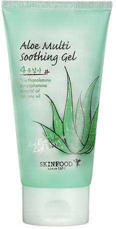 Skinfood Aloe Soothing Gel Высококонцентрированный гель с алоэ, 150 млFS-00897 Skinfood Aloe Soothing Gel Высококонцентрированный гель с алоэ, 150 млFS-00897Алоэ вера оказывает успокаивающее, противовоспалительное, бактерицидное и ранозаживляющее действие Универсальный гель подходит для лица и тела: может использоваться как увлажняющее средство, как успокаивающая маска для век, база под макияж, гель для ухода за кожей рук и ногтями, средство после бритья, а также успокаивающее средство при солнечных ожогах и укусах насекомых. Подходит для любого типа кожи.