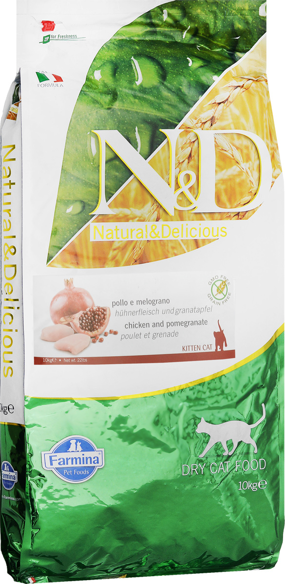 Корм сухой Farmina N&D для котят, беременных и лактирующих кошек, беззерновой, с курицей и гранатом, 10 кг0120710 Корм сухой Farmina N&D для котят, беременных и лактирующих кошек, беззерновой, с курицей и гранатом, 10 кг0120710Сухой корм Farmina N&D является беззерновым полноценным питанием для котят, беременных и лактирующих кошек. Изделие имеет высокое содержание витаминов и питательных веществ. Сухой корм содержит натуральные компоненты, которые необходимы для полноценного и здорового питания домашних животных. Рецептура корма построена по принципу питания плотоядных. Товар сертифицирован.