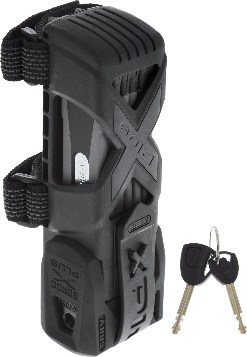 Велозамок Abus Bordo Granit X-Plus 6500/85, с ключами, цвет: черный, серый551604_ABUS Велозамок Abus Bordo Granit X-Plus 6500/85, с ключами, цвет: черный, серый551604_ABUSВелозамок Abus Bordo Granit X-Plus 6500/85 предназначен для защиты от кражи велосипедов, мопедов, мотоциклов. Длина окружности замка (85 см) позволяет фиксировать велосипед за колесо и раму. Велозамок изготовлен из стальных звеньев толщиной 5,5 мм со специальными заклепками из закаленной стали. Звенья покрыты очень мягким силиконовым покрытием для предотвращения повреждения краски на раме. Особый защитный слой на звеньях делает их устойчивыми к распиливанию. Шесть звеньев конструкции компактно складываются. Цилиндрический замок изделия имеет высший уровень стойкости 15 и подходит при риске кражи высокой степени. Цилиндр ABUS X-Plus обеспечивает наивысшую защиту при манипуляциях с отмычкой и грубых воздействиях. К замку прилагаются два ключа, один из которых снабжен подсветкой. Велозамок оснащен специальным чехлом, выполненным из силикона. Чехол можно закрепить на раме с помощью нескользящей прорезиненной ленты на липучке или винтами. С таким чехлом замок удобно транспортировать, кроме того, он предотвращает дребезжание. Невероятно мощный и надежный складной велозамок обеспечит защиту вашего велосипеда.Вес: 1580 г.Длина окружности: 85 см.Толщина звеньев: 5,5 мм.