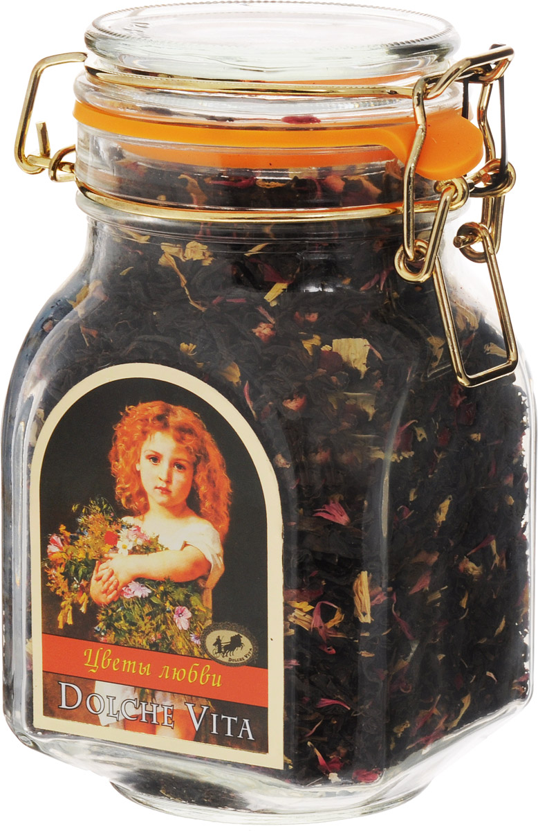Dolche Vita Цветы любви элитный черный листовой чай, 160 г4792156007137 Dolche Vita Цветы любви элитный черный листовой чай, 160 г4792156007137Чай цейлонский черный крупнолистовой с добавлением лепестков подсолнечника, василька красного, кусочков ананаса, граната, манго и банана в стеклянной банке с замком. Ароматизирован натуральным маслом саусепа.Уважаемые клиенты! Обращаем ваше внимание, что полный перечень состава продукта представлен на дополнительном изображении.