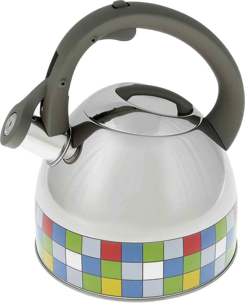 Чайник Polaris Mosaic со свистком, 3 л54 009312 Чайник Polaris Mosaic со свистком, 3 л54 009312Чайник Polaris Mosaic изготовлен из высококачественной нержавеющей стали 18/10. Эргономичная ручка с покрытием Soft touch делает использование чайника очень удобным и безопасным. Зеркальная полировка с яркой цветной окантовкой придает изделию оригинальный дизайн. Чайник оповещает о вскипании мелодичным свистком. Кнопка открывания свистка на ручке чайника позволяет наливать воду одной рукой и исключает возможность облиться кипятком. Чайник можно использовать на газовых, электрических, стеклокерамических и индукционных плитах. Нельзя мыть в посудомоечной машине.Объем: 3 л.Высота чайника (с учетом ручки): 23,5 см.Высота стенки чайника: 14,5 см. Диаметр чайника (по верхнему краю): 10 см. Толщина стенок: 0,6 мм. Толщина дна: 0,6 мм.