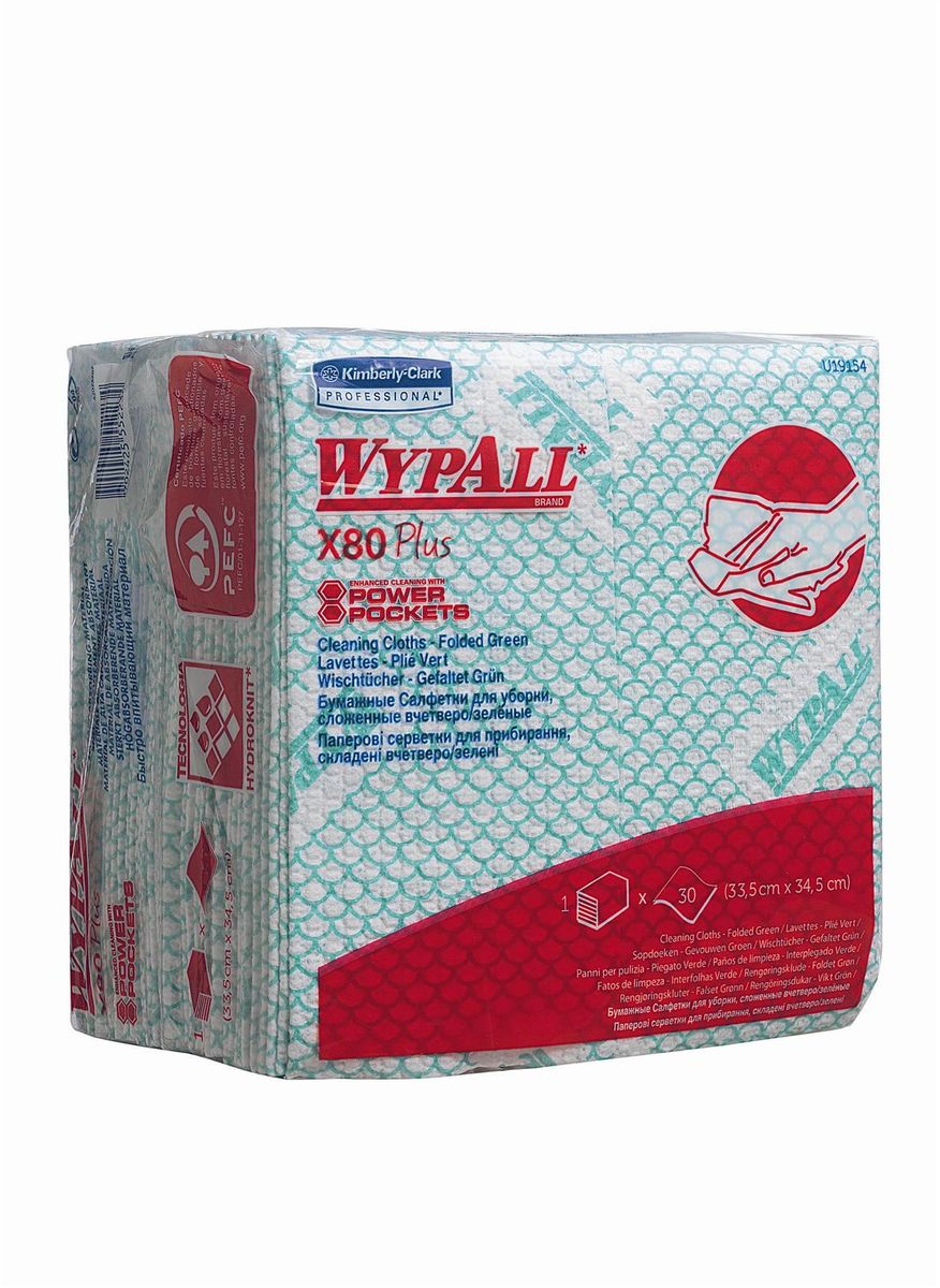 Салфетки для уборки Wypall Х80 Plus, цвет: зеленый, белый, 30 шт787502 Салфетки для уборки Wypall Х80 Plus, цвет: зеленый, белый, 30 шт787502Салфетки Wypall Х80 Plus, выполненные из целлюлозы и синтетики, предназначены для многоразового использования, изготовленные по технологии HYDROKNIT®. Изделия обладают отличной впитывающей способностью, долговечностью и прочностью, как в сухом, так и во влажном состоянии. Салфетки Wypall Х80 Plus - идеальное решение для гигиеничной уборки в туалетных комнатах, клинических помещениях и палатах пациентов, на кухнях и участках приготовления пищи. Салфетки допускают стирку и повторное использование, что уменьшает объем отходов и сокращает эксплуатационные затраты.Количество салфеток в 1 упаковке: 30 шт.
