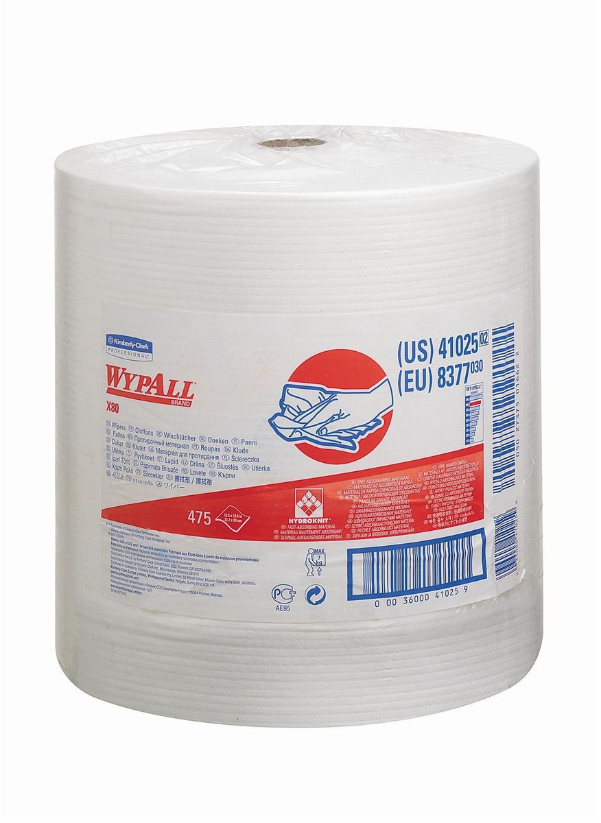 Полотенца бумажные Wypall Х80, 475 шт. 8377V30 AC DC Полотенца бумажные Wypall Х80, 475 шт. 8377V30 AC DCБумажные полотенца Wypall Х80 обладают отличной впитывающей способностью, долговечностью и прочностью, как в сухом, так и во влажном состоянии. Подходят для работы по очистке от клея, масла, мусора, стекол, а также для прецизионной очистки сложных механизмов и деталей. Бумажные полотенца Wypall Х80 могут использоваться с переносными или стационарными диспенсерами для контроля расхода продукта и уменьшения объема отходов.