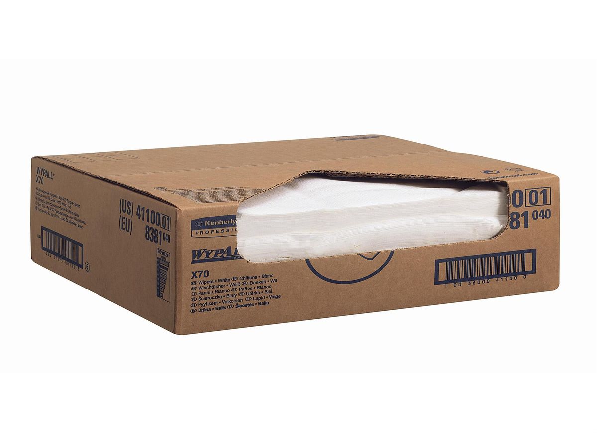 Полотенца бумажные Wypall Х70, 300 шт. 8381MF-6W-12/230 Полотенца бумажные Wypall Х70, 300 шт. 8381MF-6W-12/230Бумажные полотенца Wypall Х70 обладают отличной впитывающей способностью, долговечностью и прочностью, как в сухом, так и во влажном состоянии. Подходят для работы по очистке от клея, масла, мусора, стекол, а также для прецизионной очистки сложных механизмов и деталей. Полотенца Wypall Х70 могут использоваться с переносными или стационарными диспенсерами для контроля расхода продукта и уменьшения объема отходов.