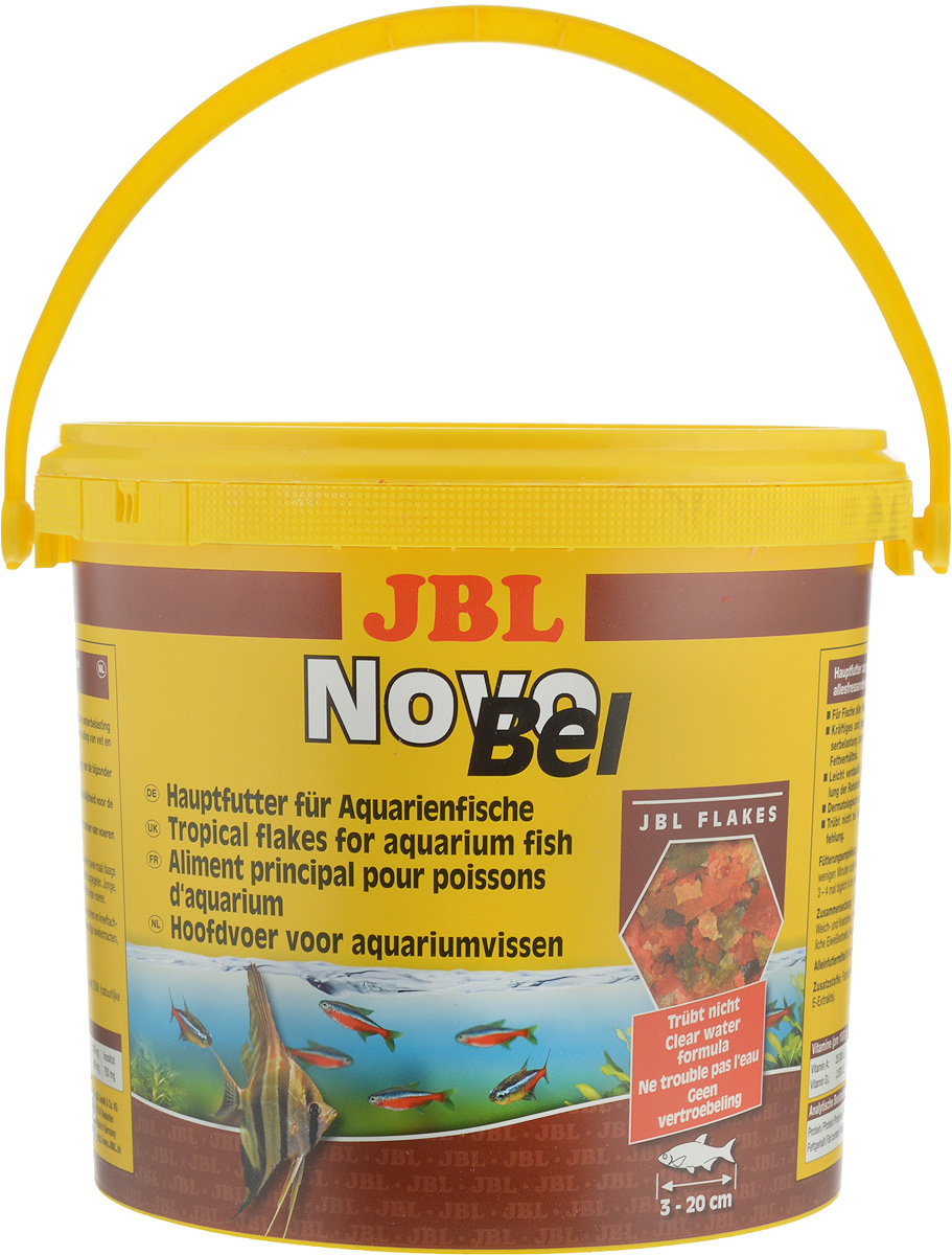 Корм JBL NovoBel для всех аквариумных рыб, в форме хлопьев, 950 г (5,5 л)0120710 Корм JBL NovoBel для всех аквариумных рыб, в форме хлопьев, 950 г (5,5 л)0120710JBL NovoBel - основной корм в форме хлопьев для всех аквариумных рыб. Корм содержит свыше 50 натуральных питательных веществ и 7 различных сортов хлопьев. Количество фосфатов точно рассчитано, чтобы работать на сокращение роста водорослей и способствовать росту рыб. Содержит витамин Е (в качестве антиоксиданта) и стабилизированный витамин С.Состав: протеин 45,2%, жир 5%, клетчатка 1,5%, чистая зола 9,7%.Содержание витаминов (на 1000 г): витамин А 25000 i.E, витамин D3 2000 i.E, витамин Е 330 мг, витамин С 400 мг, инозит 750 мг.Товар сертифицирован.