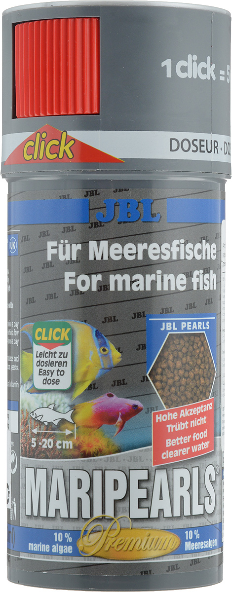 Корм JBL MariPearls для морских обитателей, в форме гранул, 140 г (250 мл)0120710 Корм JBL MariPearls для морских обитателей, в форме гранул, 140 г (250 мл)0120710Корм JBL MariPearls содержит комбинацию питательных веществ, подобранную специально для рыб, обитающих в морской воде, в новой жемчугообразной форме, которая наилучшим образом соответствует тактике питания этих рыб. Наличие морских водорослей и растительного сырья заботятся о сохранении здоровья рыб. Жизненно важные витамины, ненасыщенные жирные кислоты и каротиноиды укрепляют иммунитет и обеспечивают здоровый рост.Рекомендации по кормлению: 2-3 раза в день в количестве, которое съедается рыбками за 2-3 минуты.Товар сертифицирован.