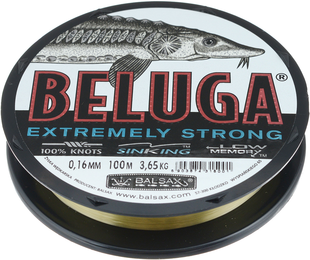 Леска Balsax Beluga, 100 м, 0,16 мм, 3,65 кг59256 Леска Balsax Beluga, 100 м, 0,16 мм, 3,65 кг59256Леска Balsax Beluga изготовлена из 100% нейлона и идеально пригодна для ловли сильных хищников. Она имеет уменьшенную растяжимость и поэтому немедленно информирует о всех прикосновениях рыбы. Леска малочувствительна на повреждения и загрязнения. Благодаря своим свойствам делает возможным форсированную буксировку сильной рыбы. Великолепно пригодна для грунтовой ловли.