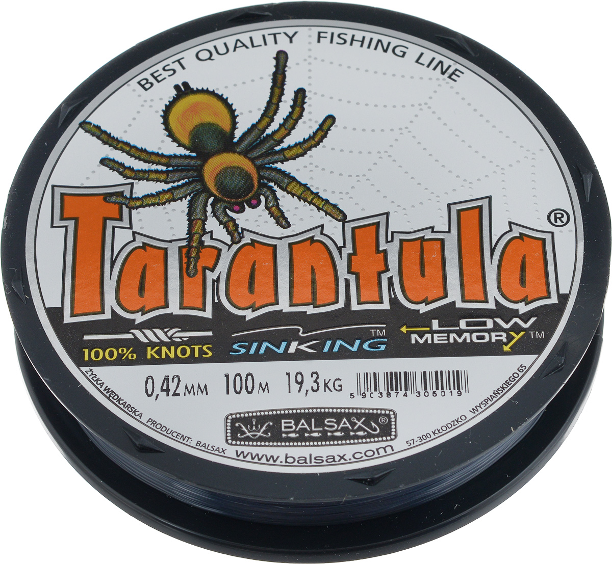 Леска Balsax Tarantula, 100 м, 0,42 мм, 19,3 кг304-10022 Леска Balsax Tarantula, 100 м, 0,42 мм, 19,3 кг304-10022Леска Balsax Tarantula выполнена из нейлоновой мононити. Новая молекулярная структура лески отличается повышенной сопротивляемостью к разрыву, но при этом она способна и растягиваться. Растяжимость в случае применения этой лески является отличным достоинством, особенно во время энергичной борьбы с рыбой, как амортизатор защищая оснастку от обрыва.