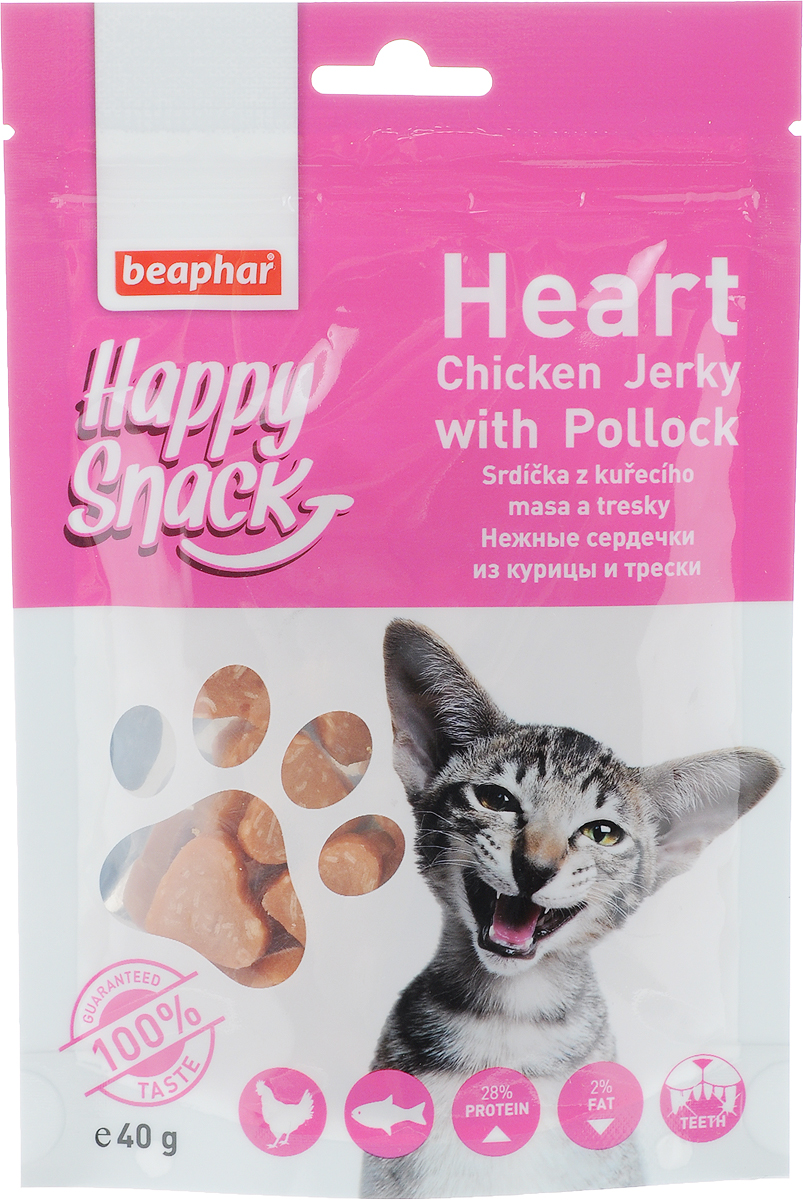 Лакомство для кошек Beaphar Happy Snack, нежные сердечки из курицы и трески, 40 г0120710 Лакомство для кошек Beaphar Happy Snack, нежные сердечки из курицы и трески, 40 г0120710Лакомство для котят Beaphar Happy Snack - дополнительный корм для кошек и котят с 3-месячного возраста в виде нежных сердечек из курицы и трески. Лакомство понравится даже самым искушенным кошачьим гурманам. Специальный замок zip-lock на упаковке позволяет дольше хранить лакомство. Товар сертифицирован.