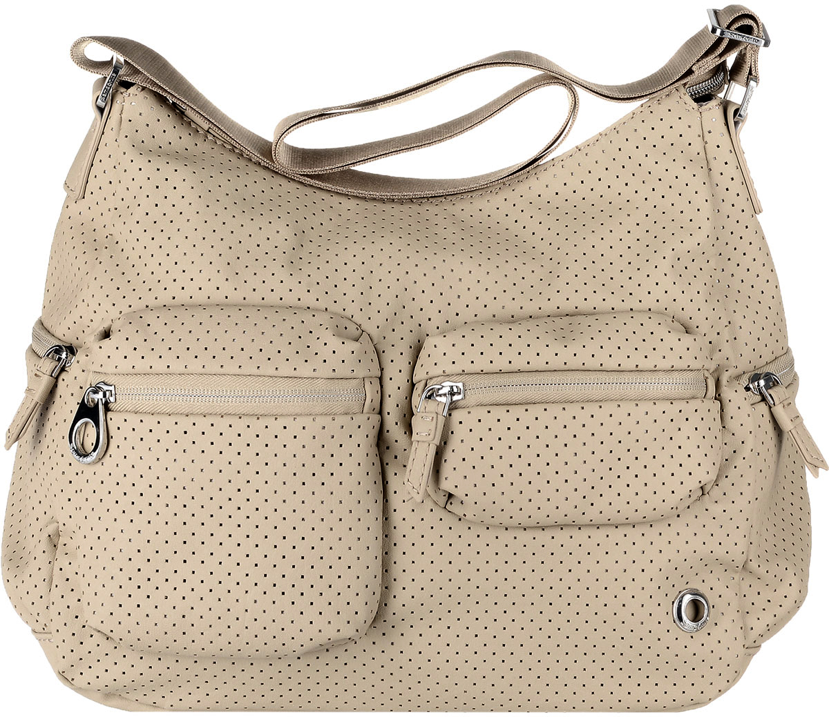 Сумка женская Samsonite, цвет: бежевый. 93V-5200610130-11 Сумка женская Samsonite, цвет: бежевый. 93V-5200610130-11Женская сумка Samsonite изготовлена из полиуретана и оформлена металлической фурнитурой. Изделие содержит одно основное отделение, закрывающееся на застежку-молнию. Внутри отделения расположены два накладных кармашка для мелочей и врезной карман на молнии. Лицевая сторона сумки дополнена двумя объемными кармашками, каждый из которых закрывается на молнию. На задней стороне расположен карман на застежке-молнии. По бокам изделия расположены два прорезных кармашка на застежках-молниях. Сумка оснащена наплечным ремнем регулируемой длины.