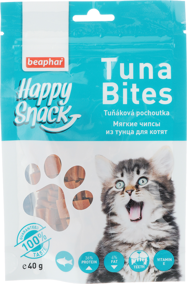 Лакомство для котят Beaphar Happy Snack, мягкие чипсы из тунца, 40 г0120710 Лакомство для котят Beaphar Happy Snack, мягкие чипсы из тунца, 40 г0120710Лакомство для котят Beaphar Happy Snack - дополнительный корм для кошек и котят с 3-месячного возраста в виде небольших кусочков из мяса тунца. Лакомство понравится даже самым искушенным кошачьим гурманам. Специальный замок zip-lock на упаковке позволяет дольше хранить лакомство. Товар сертифицирован.
