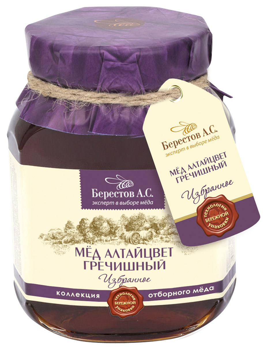 Берестов Мед Гречишный, 500 г0120710 Берестов Мед Гречишный, 500 г0120710Гречишный мед из коллекции Избранное - Это ароматный, с лёгкой горчинкой мёд, содержащий гораздо больше железа по сравнению с другими сортами, что делает его особенно ценным.Гречишный мед, это роскошный терпкий мёд с легким коньячным послевкусием. Горный воздух Алтая и редчайшие целебные медоносы дарят мёду поистине чарующий букет корицы, грецкого ореха и чернослива с нотками карамели, муската и едва уловимым оттенком тмина. Гречишный мед содержит больше количество белков и минеральных веществ, особенно железа. Рекомендуется при авитаминозах, гипертонии, при кровоизлияниях в мозг и сетчатку глаза.ТОПовая линейка меда Берестов. Это отборный мед контролируемого места происхождения. Каждая банка меда имеет паспорт качества и происхождения. Каждая позиция в составе линейки Избранное обладает наиболее выраженными качественными характеристиками свойственными для данного сорта меда.Мед Берестов Избранное трижды признавался экспертами Федерации пчеловодов лучшим медом России по уровню и стабильности качественных характеристик в соответствии с ГОСТ.Мед для линейки Избранное собирается только в лучших медоносных регионах - в Алтайском крае, Башкортостане, Хабаровском крае. Упаковка меда ведется холодным методом сохраняющим 100% биологических свойств продукта. Упаковка производится на Берестовской фабрике натуральных продуктов сертифицированной по стандарту менеджмента качества ISO.Мед Берестов Избранное лидирует в рейтинге экспорта меда компании. Поставляется в США, ОАЭ, Китай и другие страны.