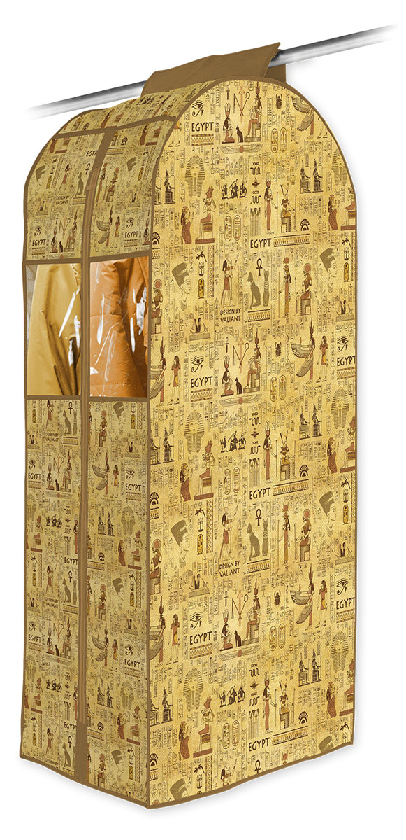 Кофр подвесной для одежды Valiant Egypt, 108 х 60 х 30 см1004900000360 Кофр подвесной для одежды Valiant Egypt, 108 х 60 х 30 см1004900000360Подвесной кофр для одежды Valiant Egypt изготовлен из высококачественного нетканого материала (спанбонда), который обеспечивает естественную вентиляцию, позволяя воздуху проникать внутрь, но не пропускает пыль. Кофр очень удобен в использовании. Благодаря размерам и форме отлично подходит для транспортировки и долговременного хранения одежды (летом - теплых курток и пальто, зимой - летнего гардероба). Легко открывается и закрывается с помощью застежки-молнии. Кофр снабжен прозрачным окошком из ПВХ, что позволяет легко просматривать содержимое. Изделие снабжено широкой петлей на липучках, с помощью которой крепится к перекладине в гардеробе. Оригинальный дизайн погружает в атмосферу путешествий по разным городам и странам. Системы хранения в едином дизайне сделают вашу гардеробную красивой и невероятно стильной.