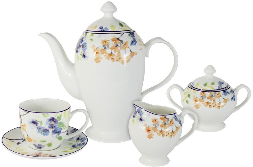 Чайный сервиз Primavera Fine Bone China Акварель, 15 предметов, 6 персон. PWW-150248-15ALVT-1520(SR) Чайный сервиз Primavera Fine Bone China Акварель, 15 предметов, 6 персон. PWW-150248-15ALVT-1520(SR)Чайный сервиз Primavera Fine Bone China Акварель изготовлены из фарфора с добавлением костной золы (7-15%), благодаря которой фарфор получается прозрачным и прочным. Набор 15 предметов на 6 персон: 6 чашек 0.25л, 6 блюдец, чайник 1,4 л, сахарница 0,25 л, молочник 0,25 л. Посуда подходит для ежедневного использования, благодаря отсутствию серебряной и золотой отделки посуду можно мыть в посудомоечной машине, а также использовать в микроволновой печи.
