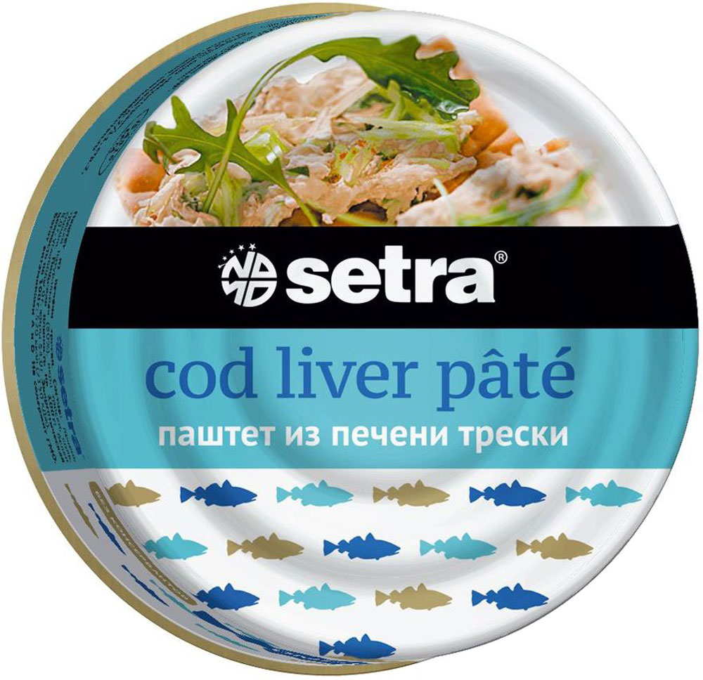 Setra паштет из печени трески, 90 г0120710 Setra паштет из печени трески, 90 г0120710Паштет из печени трески употреблялся в пищу еще древними скандинавами. Они считали, что это поможет им видеть в кромешной тьме. Доля правды в этом есть - за счет высокого содержания витамина А, печень трески действительно улучшает и обостряет зрение. Помимо этого, она богата витаминами группы В, а также Е и D, ненасыщенными кислотами омега-3, фолиевой кислотой, которые улучшают сердечную деятельность, работу мозга, состояние сосудов, нормализуют холестерин и защищают от нервного истощения.Паштет Setra изготавливается из охлажденного сырья прямо в море, что делает продукт максимально полезным и сохраняет все его пищевые и вкусовые качества в первоначальном виде.
