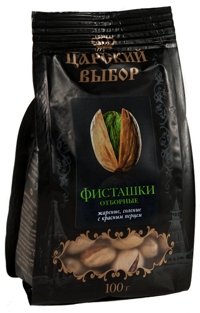 Царский выбор Фисташки отборные жареные соленые с красным перцем, 100 г0120710 Царский выбор Фисташки отборные жареные соленые с красным перцем, 100 г0120710Фисташки богаты протеинами, необходимыми человеку витаминами, аминокислотами и минеральными веществами, не содержат холестерина. Они полезны при высоких физических и умственных нагрузках, снимают усталость и улучшают общее самочувствие.
