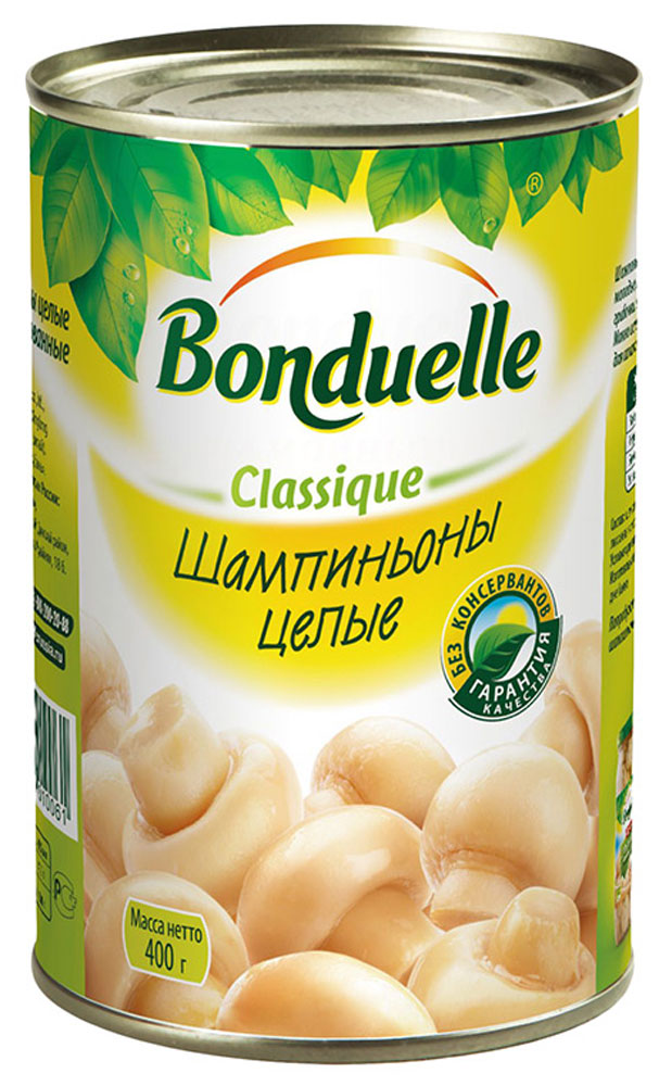 Bonduelle шампиньоны целые, 400 г0120710 Bonduelle шампиньоны целые, 400 г0120710Шампиньоны Bonduelle - универсальный ингредиент для любого блюда, проходит тщательный отбор: только молодые, собранные на пике созревания грибы одинакового цвета и размера попадут к вам на стол. А их вкус и аромат непременно поразят вас своей насыщенностью.Уважаемые клиенты! Обращаем ваше внимание, что полный перечень состава продукта представлен на дополнительном изображении.