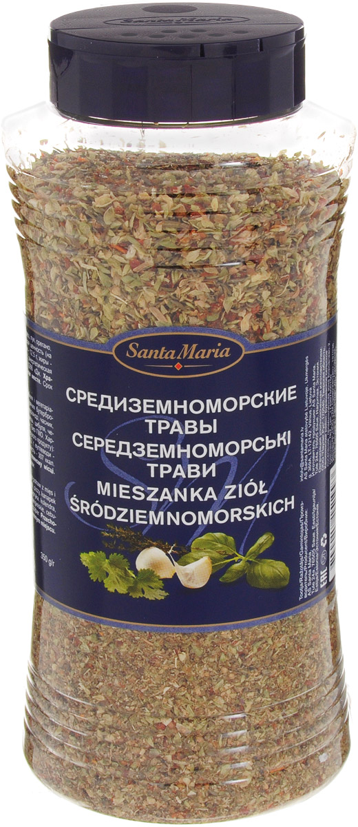Santa Maria Приправа Средиземноморские травы, 350 г0120710 Santa Maria Приправа Средиземноморские травы, 350 г0120710Приправа Santa Средиземноморские травы подходит для мясных, рыбных и вегетарианских блюд, салатов, блюд из морепродуктов, пиццы, горячих бутербродов.Уважаемые клиенты! Обращаем ваше внимание, что полный перечень состава продукта представлен на дополнительном изображении.