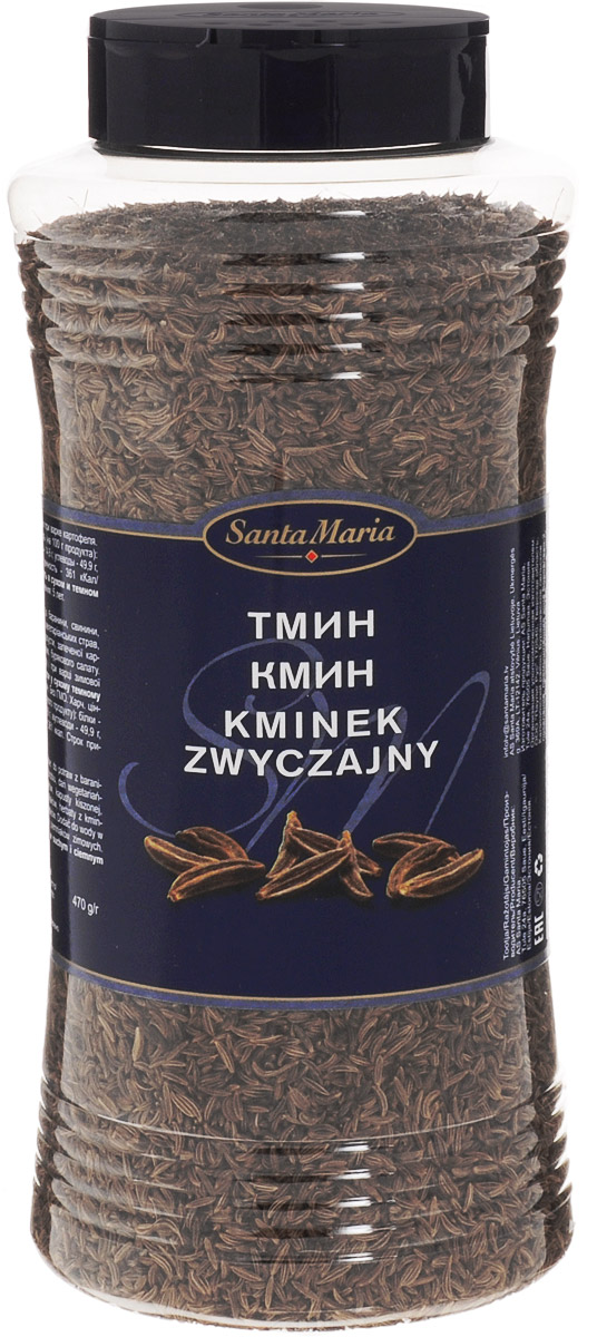 Santa Maria Тмин, 470 г0120710 Santa Maria Тмин, 470 г0120710Тмин Santa Maria используется для приготовления блюд из баранины, свинины, мяса птицы, вегетарианских блюд, выпечки, квашеной капусты, запеченного картофеля, тминного чая, свекольного салата.Добавляется в воду и при варке картофеля.