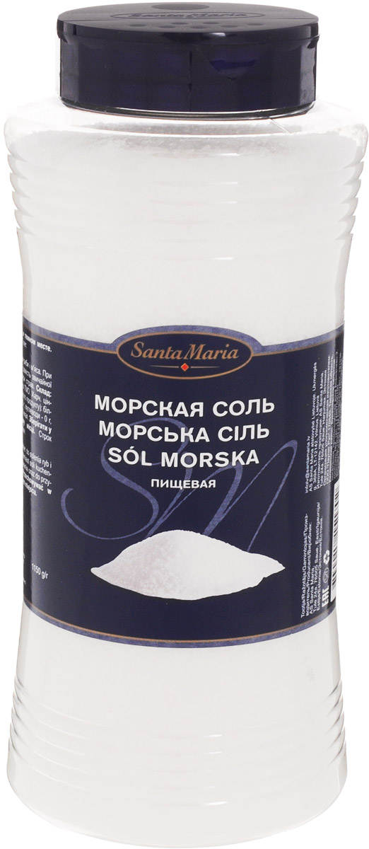 Santa Maria Соль морская пищевая, 1,15 кг0120710 Santa Maria Соль морская пищевая, 1,15 кг0120710Соль морская пищевая Santa Maria используется для засолки рыбы и мяса, а также вместо обычной соли.