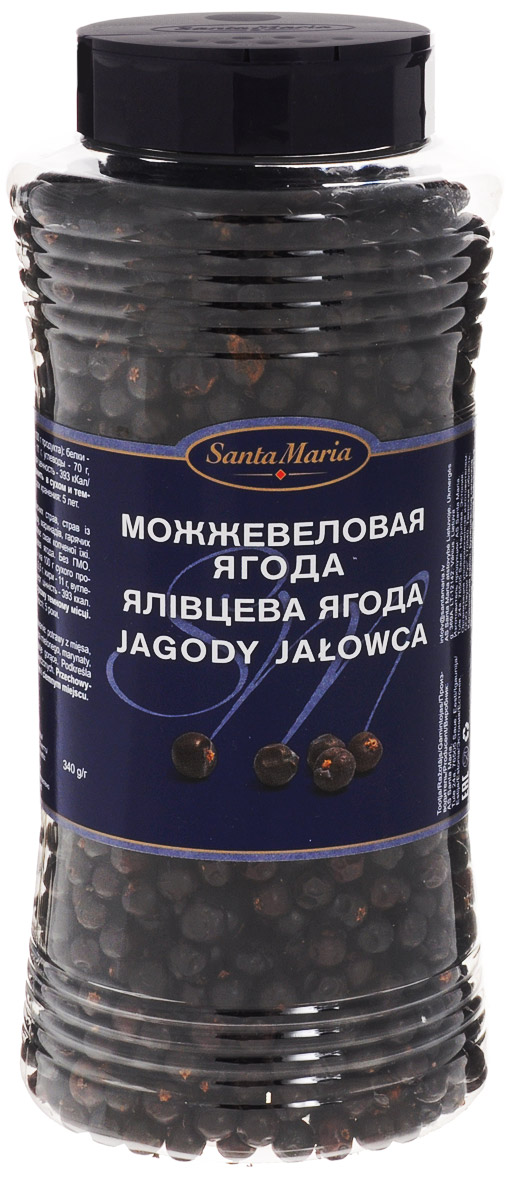 Santa Maria Можжевеловая ягода, 340 г0120710 Santa Maria Можжевеловая ягода, 340 г0120710Можжевеловая ягода Santa Maria используется для приготовления мясных блюд, блюд из дичи и фарша, маринадов, горячих напитков.Усиливает вкус копченой пищи. Добавляется при консервировании.
