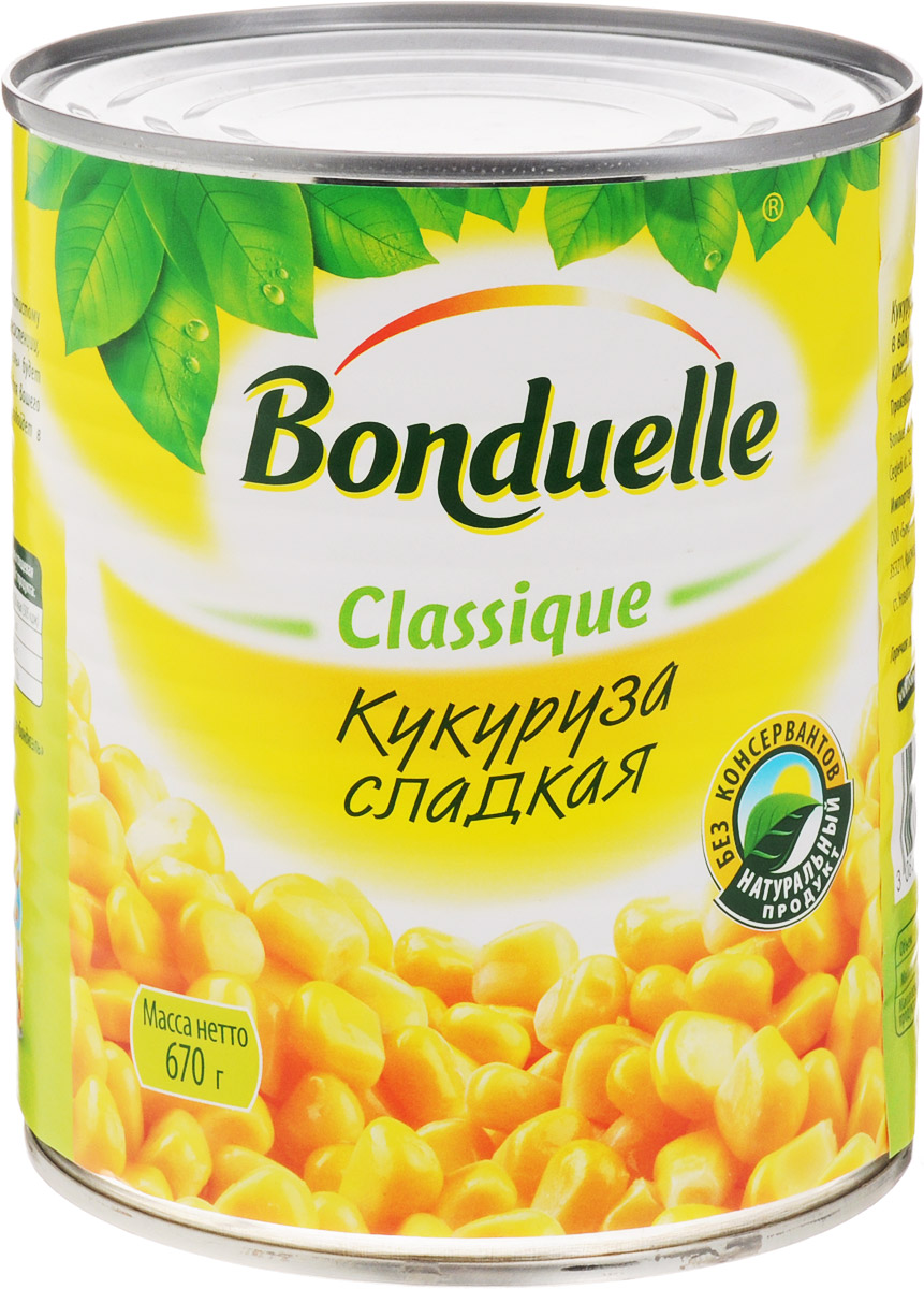 Bonduelle кукуруза сладкая, 670 г0120710 Bonduelle кукуруза сладкая, 670 г0120710Благодаря своему яркому золотистому цвету, сочной и хрустящей консистенции, сладкая кукуруза Bonduelle будет незаменимым ингредиентом для вашего салата, а также отлично подойдет в качестве закуски или гарнира.