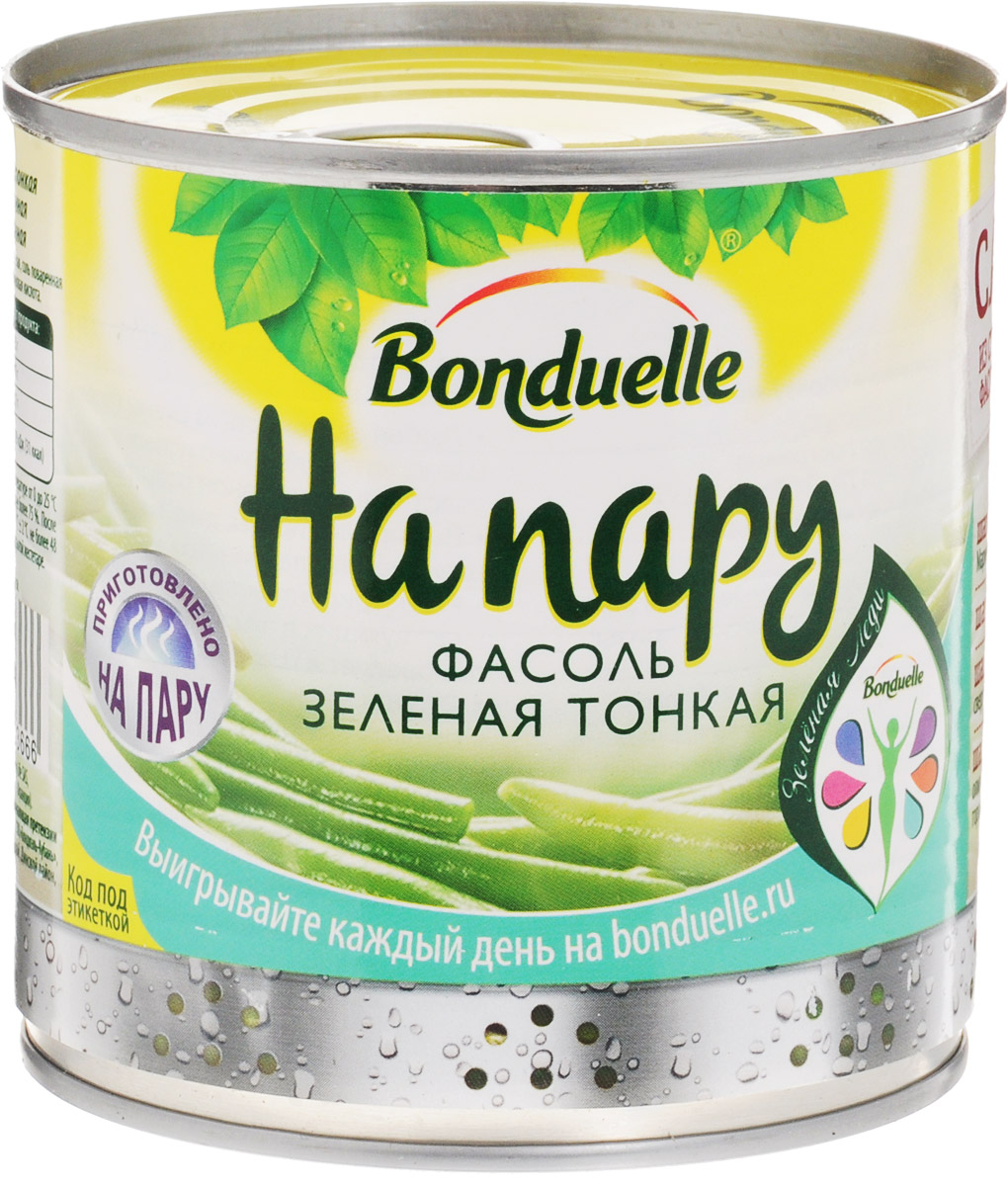 Bonduelle фасоль зеленая тонкая На пару, 295 г0120710 Bonduelle фасоль зеленая тонкая На пару, 295 г0120710Вы, без сомнения, поймете, почему зеленую фасоль так обожают французы: благодаря современной технологии приготовления На пару, она полностью сохранила свою изящную форму, цвет, хрустящую текстуру, а главное, удивительно свежий, натуральный вкус. Уважаемые клиенты! Обращаем ваше внимание, что полный перечень состава продукта представлен на дополнительном изображении. Упаковка может иметь несколько видов дизайна. Поставка осуществляется в зависимости от наличия на складе.
