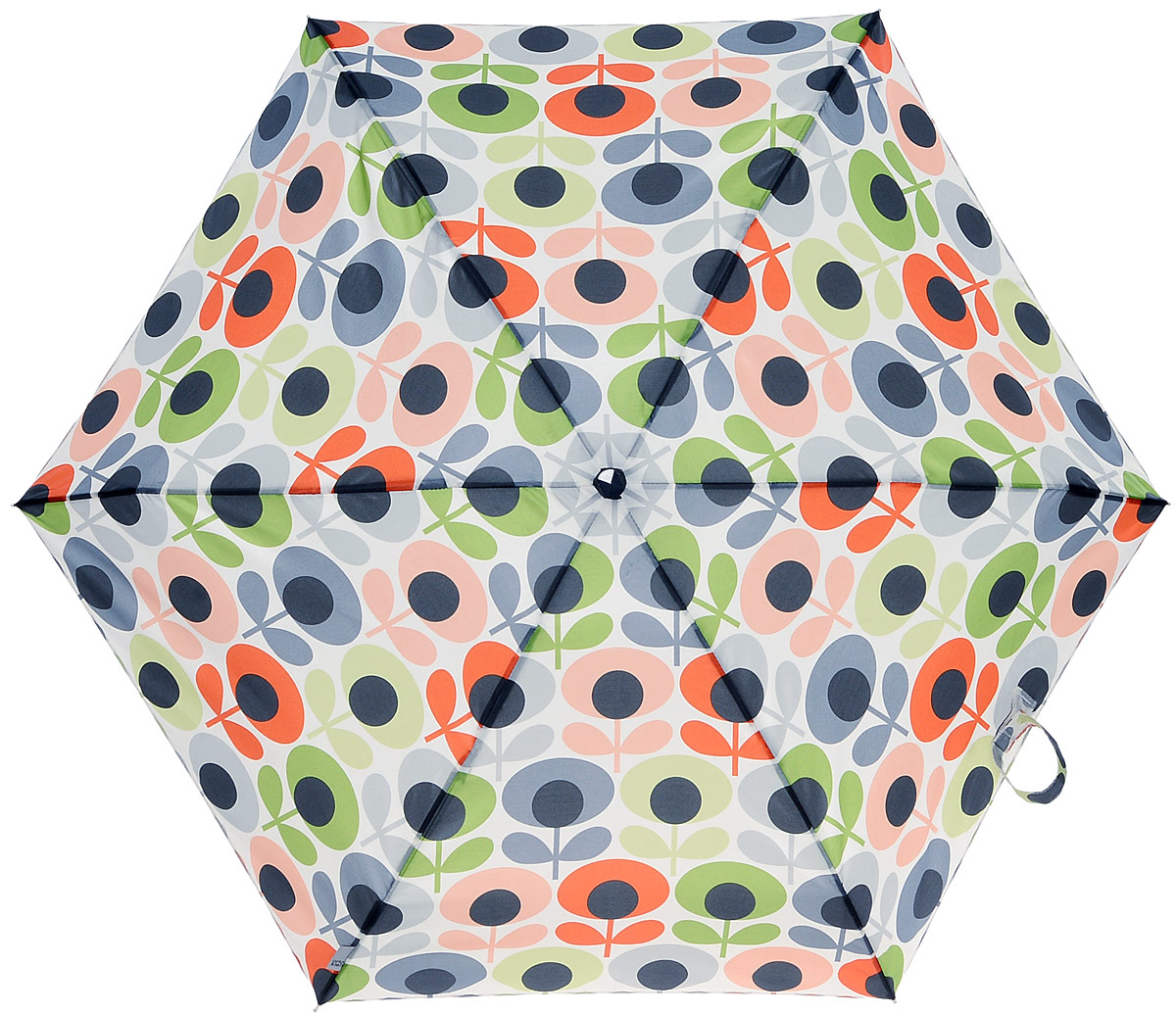 Зонт женский Orla Kiely Tiny, механический, 5 сложений, цвет: мультиколор. L744-3202REM12-BLACK Зонт женский Orla Kiely Tiny, механический, 5 сложений, цвет: мультиколор. L744-3202REM12-BLACKСтильный механический зонт Orla Kiely Tiny в 5 сложений даже в ненастную погоду позволит вам оставаться элегантной. Облегченный каркас зонта выполнен из 6 спиц из фибергласса и алюминия, стержень также изготовлен из алюминия, удобная рукоятка - из дерева. Купол зонта выполнен из прочного полиэстера и оформлен оригинальным красочным принтом. В закрытом виде застегивается хлястиком на липучку. Зонт механического сложения: купол открывается и закрывается вручную до характерного щелчка. На рукоятке для удобства есть небольшой шнурок, позволяющий при необходимости надеть зонт на руку. К зонту прилагается чехол, оформленный нашивкой с названием бренда. Такой зонт компактно располагается в кармане, сумочке, дверке автомобиля.