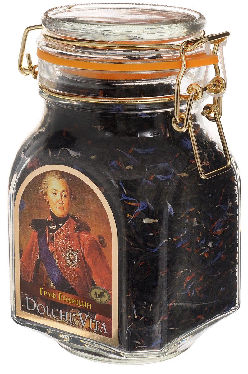 Dolche Vita Граф Голицын элитный черный листовой чай, 150 г0120710 Dolche Vita Граф Голицын элитный черный листовой чай, 150 г0120710Элитный черный листовой чай Dolche Vita Граф Голицын - цейлонский высокогорный чай с добавлением ягод и цветков. Ароматизирован натуральными маслами клубники, малины и черной смородины. Поставляется в стеклянной банке с замком.Уважаемые клиенты! Обращаем ваше внимание, что полный перечень состава продукта представлен на дополнительном изображении.
