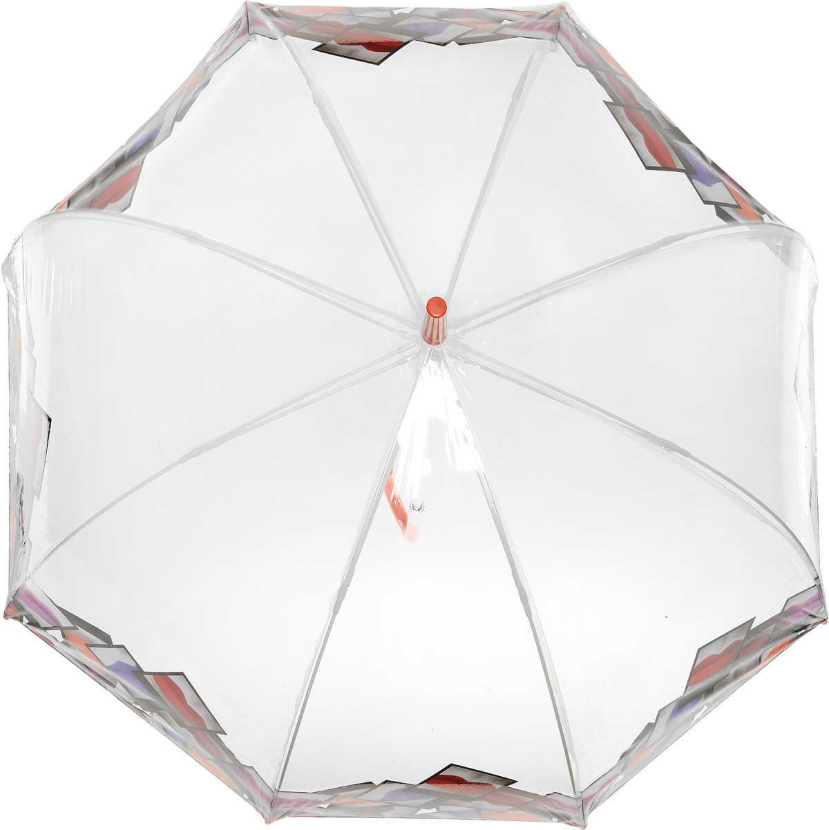 Зонт-трость женский Lulu Guinness Birdcage, механический, цвет: прозрачный. L719-3079П250071001-22 Зонт-трость женский Lulu Guinness Birdcage, механический, цвет: прозрачный. L719-3079П250071001-22Необычный механический зонт-трость Lulu Guinness Birdcage даже в ненастную погоду позволит вам оставаться модной и элегантной. Каркас зонта включает 8 спиц из фибергласса с пластиковыми наконечниками. Стержень изготовлен из стали. Купол зонта выполнен из высококачественного прозрачного ПВХ и оформлен по краю оригинальным принтом. Изделие дополнено удобной пластиковой рукояткой с металлическим элементом.Зонт механического сложения: купол открывается и закрывается вручную до характерного щелчка. Модель дополнительно застегивается с помощью хлястика на кнопку.Такой зонт не только надежно защитит вас от дождя, но и станет стильным аксессуаром, который идеально подчеркнет ваш неповторимый образ.