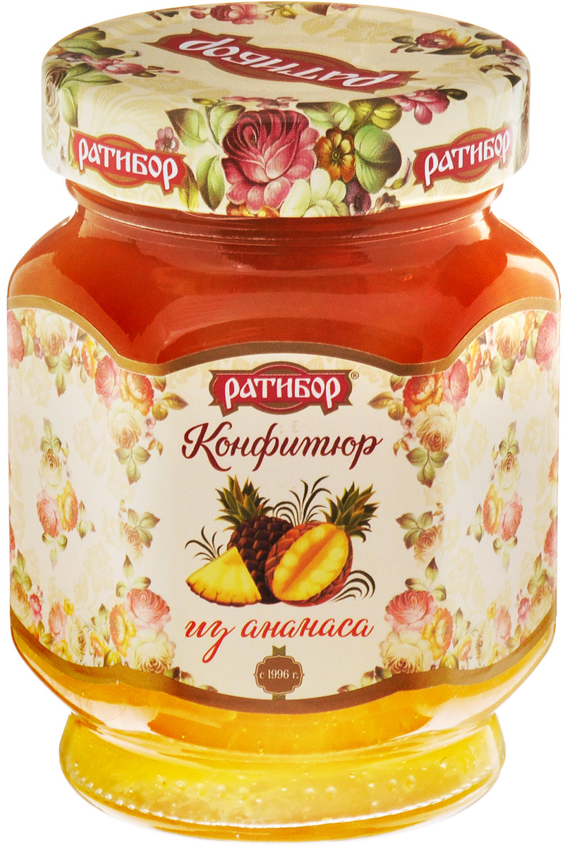 Ратибор конфитюр из ананаса, 350 г0120710 Ратибор конфитюр из ананаса, 350 г0120710Конфитюр из ананаса Ратибор - это великолепный десерт с тостами и булочками.Уважаемые клиенты! Обращаем ваше внимание, что полный перечень состава продукта представлен на дополнительном изображении.