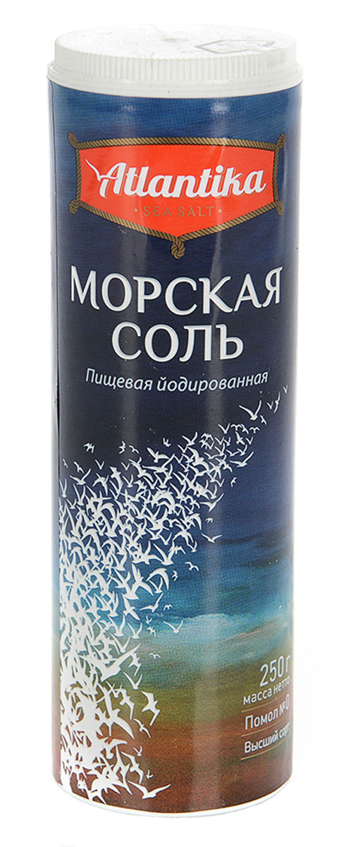 Atlantika соль морская пищевая мелкая йодированная, 250 г0120710 Atlantika соль морская пищевая мелкая йодированная, 250 г0120710Atlantika - это высококачественная морская йодированная соль мелкого помола. Входящие в состав морской соли калий, натрий способствуют ускорению процесса метаболизма в человеческом организме.Уважаемые клиенты! Обращаем ваше внимание, что полный перечень состава продукта представлен на дополнительном изображении.