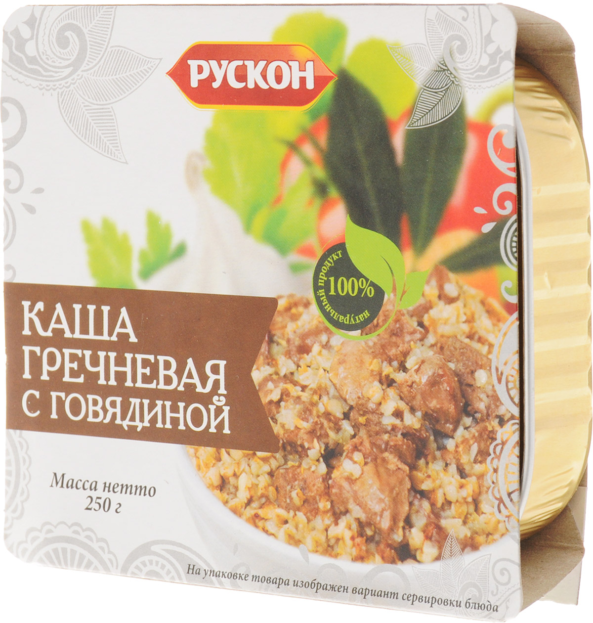 Рускон каша гречневая с говядиной, 250 ггрф004 Рускон каша гречневая с говядиной, 250 ггрф004Каша гречневая с говядиной Рускон - мясорастительные рубленные консервы. 100% натуральный продукт. Не содержит ГМО. Без консервантов, без сои.Уважаемые клиенты! Обращаем ваше внимание, что полный перечень состава продукта представлен на дополнительном изображении.
