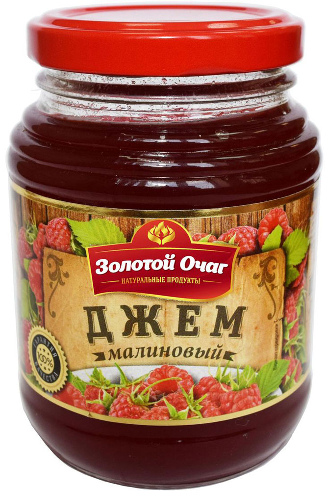 Золотой Очаг джем малиновый, 320 г0120710 Золотой Очаг джем малиновый, 320 г0120710Малиновый джем Золотой Очаг - 100% натуральный продукт.Малина очень богата пищевыми волокнами, что крайне положительно сказывается на работе кишечника и за счет этих волокон снижается всасывание холестерина.Даже ломтик пшеничного хлеба превращается в изысканное лакомство, если покрыть его слоем малинового джема!