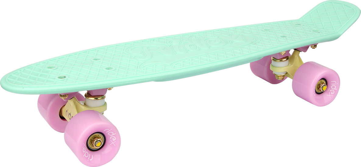Круизер Ridex Minty, 22x6, ABEC-7MW-1462-01-SR серебристый Круизер Ridex Minty, 22x6, ABEC-7MW-1462-01-SR серебристыйСтильные трендовые пастельные оттенки в дизайне – вот что делает эту доску особенной по сравнению с другими моделями круизеров коллекции 2017 года. Прекрасное сочетание нежных цветов, продуманное до мелочей, придется по душе не только самой милой и мечтательной особе, но и концептуальному моднику! Классический размер пластиковой деки позволит с комфортом передвигаться по городу, усиленная алюминиевая подвеска c полиуретановыми бушингами обеспечат маневренное управление круизером. Качественные подшипники ABEC SEVEN Chrome гарантируют быстрый разгон и стабильный накат, а полиуретановые колеса компенсируют неровности различных поверхностей.