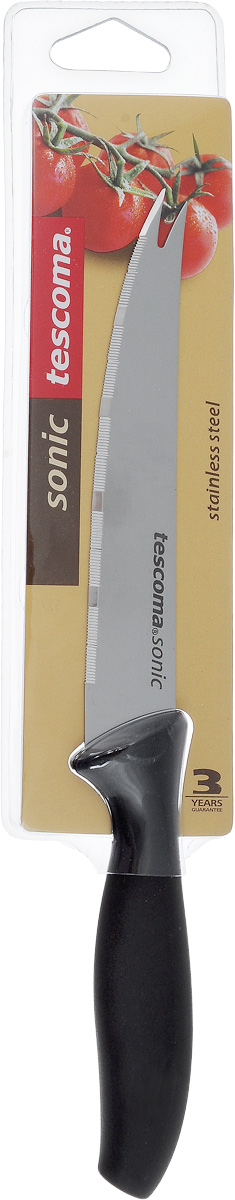 Нож для овощей Tescoma Sonic, длина лезвия 12 см54 009312 Нож для овощей Tescoma Sonic, длина лезвия 12 см54 009312Нож Tescoma Sonic предназначен специально для бережного нарезания овощей или фруктов. Лезвие выполнено из высококачественной нержавеющей стали, а ручка из прочного пластика с противоскользящим покрытием. Изделие легко чиститься. Можно мыть в посудомоечной машине. Общая длина ножа: 23 см.Длина лезвия: 12 см.